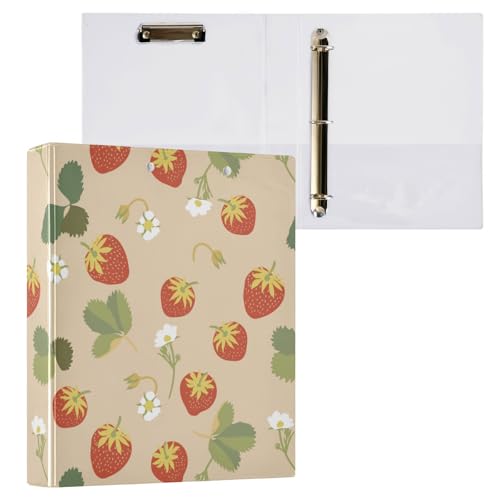 Red Strawberry Leafs Notizbuch, 3,5 cm und 1,27 cm (1/2 Zoll), Drei-Ringe, Notizbuch, Ordner mit Innentaschen, 1/2 Packungen, ästhetischer Ordner, Hardcover von linqin