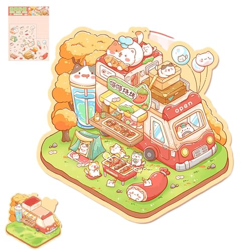 lisutupode Hausaufkleber kreative Miniatur, Miniatur -Szenenaufkleber,Cartoon House Aufkleber 3D -Effekt | Landschaftsbau -Szenenabziehbilder, Cartoon Scrapbooking Decoration Tool für Kinder von lisutupode