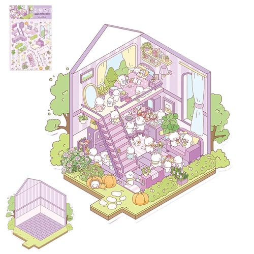 lisutupode Hausaufkleber kreative Miniatur, Miniatur -Szenenaufkleber | 3D Effect Landscaping Decals - Landschaftsbau -Szenenabziehbilder, Cartoon Scrapbooking Decoration Tool für Kinder von lisutupode