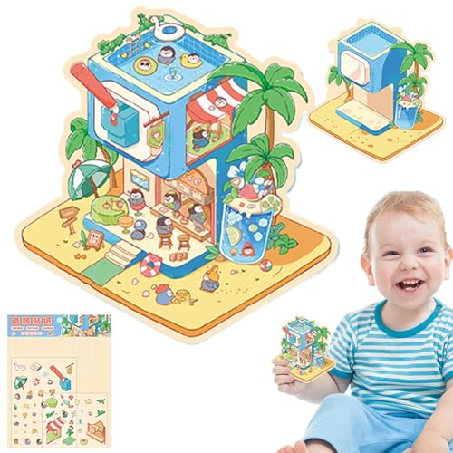 lisutupode Miniaturhausaufkleber, Hausaufkleber kreative Miniatur - Cartoon House Aufkleber 3D -Effekt,Landschaftsbau -Szenenabziehbilder, Cartoon Scrapbooking Decoration Tool für Kinder von lisutupode