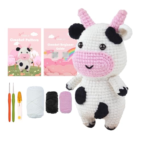 litlamigu Häkelset lernen – Kuh-Häkelset für Erwachsene und Kinder! Amigurumi-Tiere, Anfänger-Häkelset, Schritt-für-Schritt-Video-Tutorials, 60%+ weiches Garn, Schlüsselanhänger, Zubehör von litlamigu