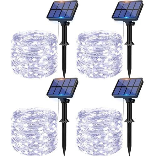 litogo [4 Stück] Solar Lichterkette Aussen, 12M 120Led Lichterkette Solarlichterkette für Außen Wasserdicht KupferDraht Outdoor lichterkette Deko Draußen 8 Modus für Balkon, Weihnachten Kaltes Weiß von litogo