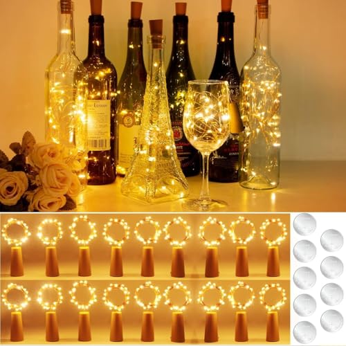 litogo 18 Stück LED Lichterkette mit Batterie, 2M 20LED Mini Lichterkette für Flasche DIY für Außen/Innen Deko für Party, Hochzeit, Weihnachten, Warmweiß von litogo