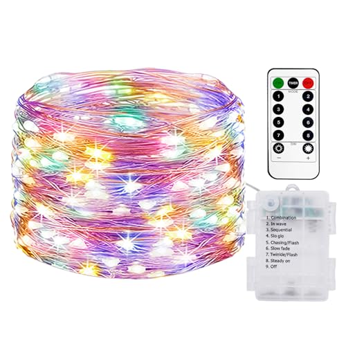 litogo 1 Stück 10M 100LED Lichterkette Batterie mit Fernbedienung, Lichterkette Akku mit Timer 8 Modi IP65 Wasserdichte Lichterketten Außen Lichterkette Draht für Innen Aussen Deko, Bunt von litogo