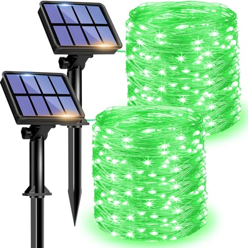 litogo 2 Stück Solar Lichterkette Aussen, 12M 120 LED Lichterkette Außen Wasserdicht KupferDraht 8 Modus Solarlichterkette Deko für Garten, Balkon, Terrasse, Tor, Hof, Hochzeit, Party (Grün) von litogo