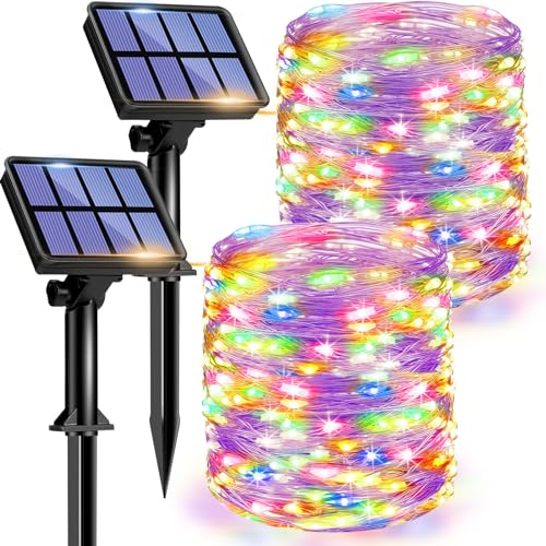 litogo 2 Stück Solar Lichterkette Aussen, 12M 120 LED Lichterkette Außen Wasserdicht KupferDraht 8 Modus Solarlichterkette Deko für Garten, Balkon, Terrasse, Tor, Hof, Hochzeit, Party (Bunt) von litogo