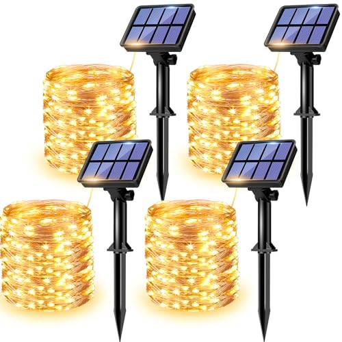 litogo [4 Stück] Solar Lichterkette Aussen, 12M 120 LED Lichterkette Außen Wasserdicht KupferDraht 8 Modus Solarlichterkette Deko für Garten, Balkon, Terrasse, Tor, Hof, Hochzeit, Party (Warmweiß) von litogo