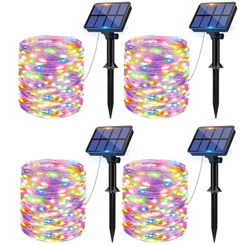 litogo [4 Stück Solar Lichterkette Aussen, 12M 120Led Lichterkette Solarlichterkette für Außen Wasserdicht KupferDraht Outdoor lichterkette Deko Draußen 8 Modus für Balkon, Weihnachten Bunt von litogo