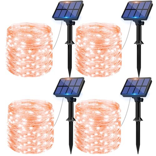 litogo [4 Stück Solar Lichterkette Aussen, 12M 120Led Lichterkette Solarlichterkette für Außen Wasserdicht KupferDraht Outdoor lichterkette Deko Draußen 8 Modus für Balkon, Weihnachten Orange von litogo