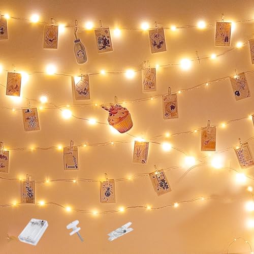 litogo LED Fotoclips Lichterkette mit Timer für Zimmer Deko, 10M 100LED Lichterkette mit 60 Klammern für Fotos Lichterkette Wand Bilder für Wohnzimmer, Weihnachten, Hochzeiten von litogo