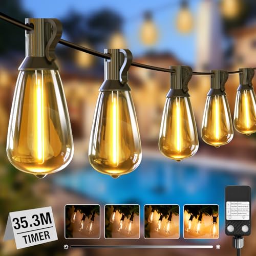 litogo LED Lichterkette Außen Dimmbar mit Timer, 35.3M Deko Lichterkette Aussen Strom mit Retro Warmweiß Glühbirnen Plastik, Wetterfest lichterketten für Garten Balkon Party Pavillon Terrasse von litogo