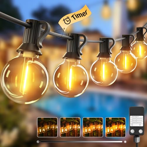 litogo LED Lichterkette Außen Dimmbar mit Timer, 9.7M Deko Lichterkette Aussen Strom mit Retro Warmweiß G40 Glühbirnen Plastik, Wetterfest lichterketten für Garten Balkon Party Pavillon Terrasse von litogo