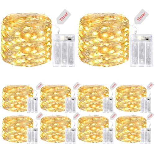 litogo LED Lichterketten Batterie mit Timer, 10 Stück 5M 50er Micro LED Lichterkette Draht Innen Batteriebetrieben für Party Weihnachten Weihnachtsbaum Halloween Hochzeit Deko(Warmweiß) von litogo