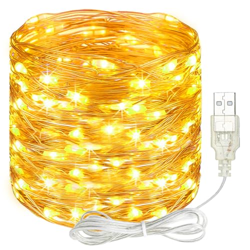 litogo Led Lichterkette mit USB, 15M 150LED Kupferdraht Lichterkette mit Stecker, Wasserdicht Weihnachten Lichterketten für Party, Garten, Hochzeit, Innen Außen Deko, Warmweiß von litogo