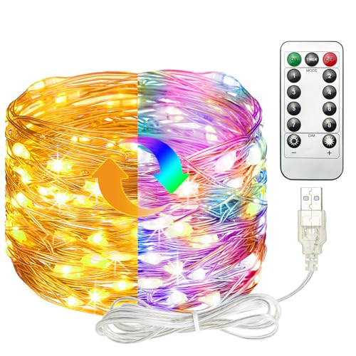 litogo Led Lichterkette mit USB, 5M 50LED Kupferdraht Lichterkette mit Fernbedienung Timer, 8 Modi Dimmbar Weihnachten Lichterketten für Party, Hochzeit, Innen Außen Deko, (Warmweiß & 2 Bunt) von litogo