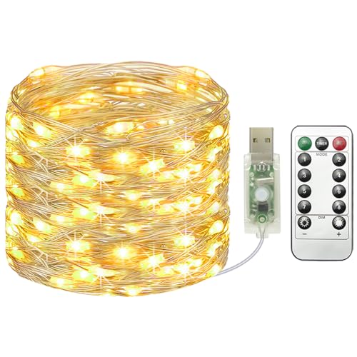 litogo Led Lichterkette mit USB Stecker, 12M 120LED Kupferdraht Lichterkette mit Fernbedienung, Wasserdicht 8 Modi mit timer Dimmen Weihnachten Lichterketten für Party, Hochzeit Deko,Warmweiß von litogo