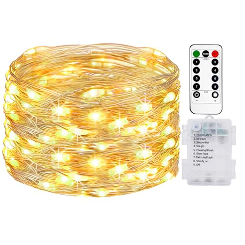 litogo Lichterkette Batterie, 5M 50 LED Lichterkette Batterie mit Timer & Fernbedienung 8 Modi Wasserdicht Warmweiß Lichterkette Draht für Innen/Außen Weihnachten Garten Party Hochzeit Deko,1 Stück von litogo