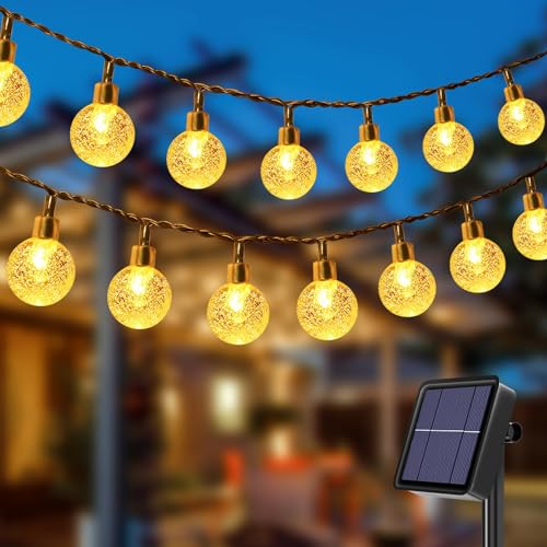 litogo Solar Lichterkette Aussen 65 FT/20 M 60 LED Solar Lichterkette Außen 8 Modi Wasserdichte Kristallkugel Solarlichterkette für Garten,Balkon,Pavillon,Terrasse,Bäume,Party,Dekoration (Warmweiß) von litogo