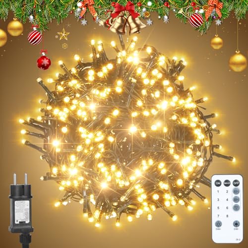 1000LEDs 125M Led Lichterkette Innen mit Stecker Cluster Lichterkette Warmweiß Weihnachtsbaum Weihnachtsbeleuchtung mit Fernbedienung, Timer, 8 Modi, IP65 Wasserdicht für Aussen Innen Weihnachtsdeko von litren