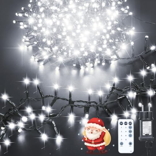 1000LEDs 125M Led Lichterkette Innen mit Stecker Kaltweiß Cluster Lichterkette Weihnachtsbaum Weihnachtsbeleuchtung mit Fernbedienung, Timer, 8 Modi, IP65 Wasserdicht Weihnachtsdeko Außen von litren