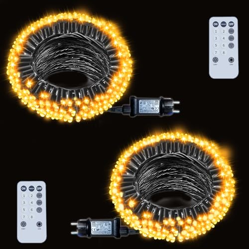 [2 Stück] 210Leds 28M Lichterkette Außen IP65 Wasserdicht Weihnachtsdeko Innen Warmweiß Weihnachtsbaum Cluster Lichterkette mit Timer, Stecker, Fernbedienung,8 Modi Weihnachtsbeleuchtung von litren