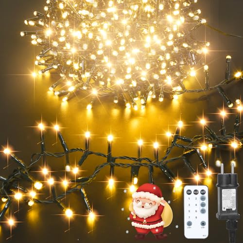 LED Lichterkette Innen Mit Stecker 500 LEDs 15.5M Weihnachtsbaum Cluster Lichterkette Warmweiß IP65 Wasserdicht Weihnachtsbeleuchtung mit Fernbedienung, Timer, 8 Modi für Aussen Innen Weihnachtsdeko von litren