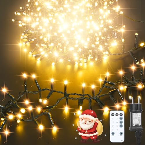 Led Cluster Lichterkette Innen 1000 LEDs 30M Warmweiß Lichterkette Weihnachtsbaum Weihnachtsbeleuchtung für Aussen Innen IP65 Wasserdicht Weihnachtsdeko mit Stecker, Fernbedienung, 8 Modi, Timer von litren