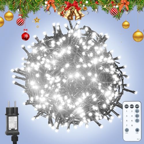 Led Lichterkette Innen mit Stecker 420LEDs 53.28M Weihnachtsbaum Cluster Lichterkette Kaltweiß Weihnachtsbeleuchtung mit Fernbedienung, Timer, 8 Modi, IP65 Wasserdicht Weihnachtsdeko Außen von litren