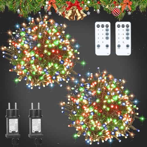 litren (2 Stück) 31M 210LEDs Lichterkette Innen mit Stecker Lichterkette Weihnachtsbaum Bunt Weihnachtsbeleuchtung mit Fernbedienung, Timer, 8 Modi, IP65 Wasserdicht Weihnachtsdeko Außen von litren