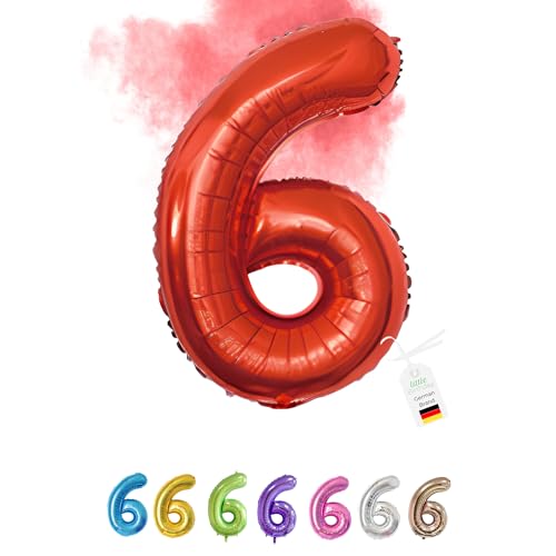 LITTLE BIRTHDAY | Zahlen Luftballon | Folienballon | Helium Gas Balloon Ballon | 101 cm | 0 1 2 3 4 5 6 7 8 9 in vielen Farben | Geburtstag | Kindergeburtstag | Deko | rot 6 von little Birthday