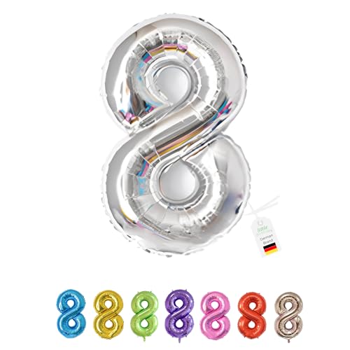 LITTLE BIRTHDAY | Zahlen Luftballon | Folienballon | Helium Gas Balloon Ballon | 101 cm | 0 1 2 3 4 5 6 7 8 9 in vielen Farben | Geburtstag | Kindergeburtstag | Deko | silber 8 von little Birthday