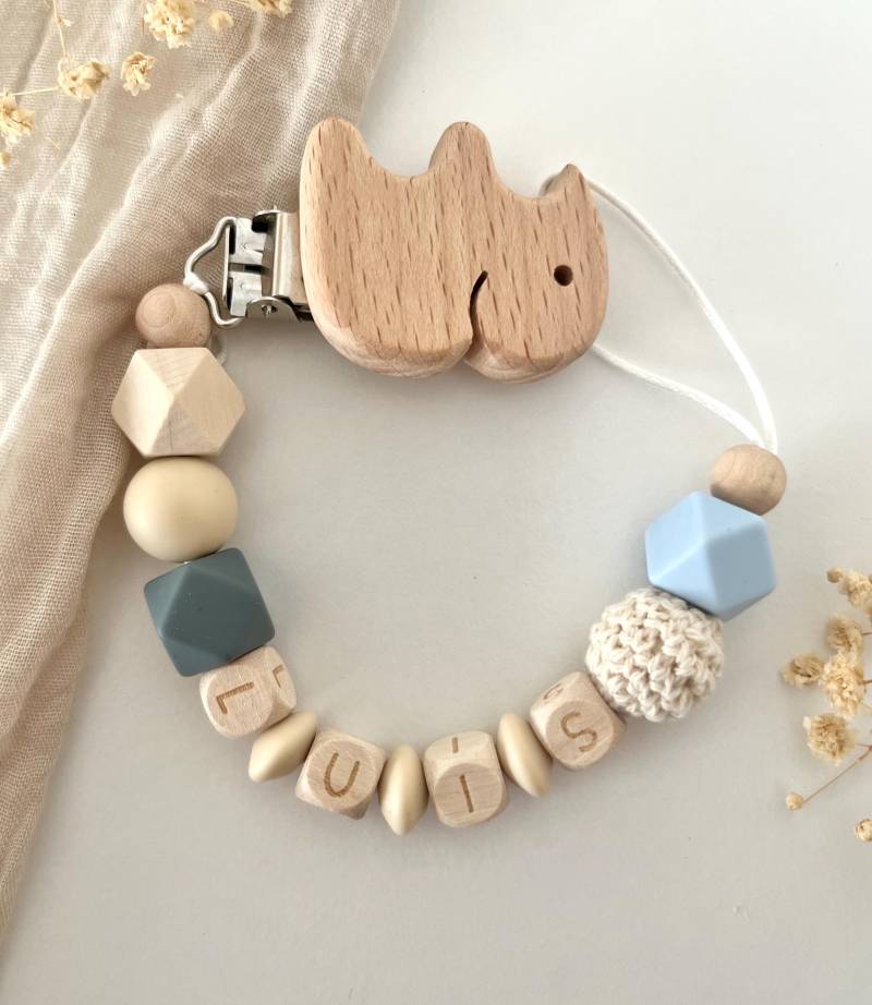 Personalisierte Schnullerkette | Natur Holz Blau von littlewonder1996