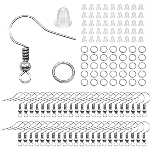 lixuesong Hypoallergene Ohrringhaken, 300-teiliges Ohrringherstellungs-Set für mit Biegering und transparenter Gummi-Ohrringrückseite für DIY-Schmuck von lixuesong