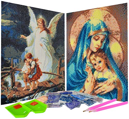 2er-Pack 5D Diamond Painting Kits Jungfrau Maria Vollbohrer Kristall Strass Harz Diamant Malerei Mutter Maria Diamant Bilder für Wanddekoration, Leinwandgröße 30,5 x 40,6 cm, Muster #5 von liziciti