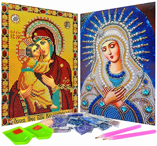 2er-Pack 5D Diamond Painting Kits Jungfrau Maria Vollbohrer Kristall Strass Harz Diamant Malerei Mutter Maria Diamant Bilder für Wanddekoration, Leinwandgröße 30,5 x 40,6 cm, Muster #6 von liziciti