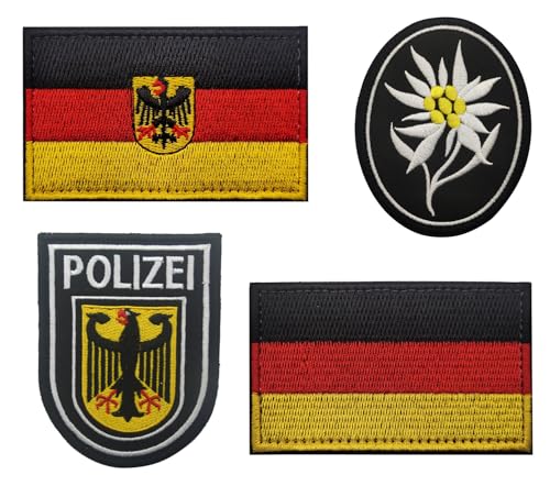 lkLiovah 4er Pack Deutschland Flagge Patch Mountain Division Elite Edelweiß bestickte Militär-Patches Abzeichen mit Klettverschluss Rückseite von lkLiovaha