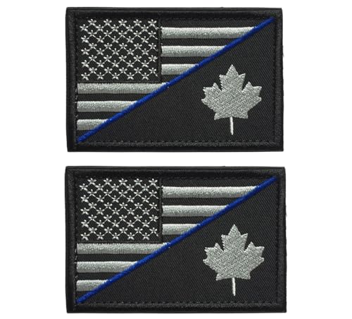 lkLiovaha 2 Packungen USA Amerikanisch/Kanada Ahorn Flagge Patch US-Kanada Freundschaftsflagge bestickte Militär-Aufnäher mit Klettverschluss auf der Rückseite für Hüte, Kleidung, Rucksack von lkLiovaha