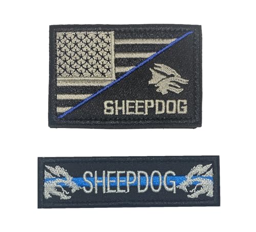 lkLiovaha 2 x Aufnäher mit USA-Flagge/Schäferhund, bestickt, mit Klettverschluss auf der Rückseite (Farbe: dünne blaue Linie) von lkLiovaha