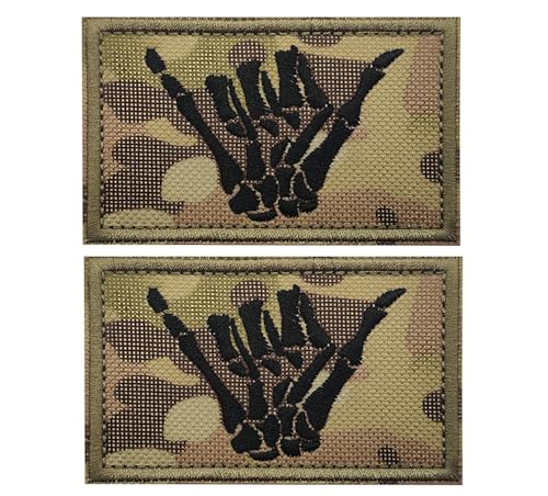 lkLiovaha 2 x Skelett-Hand-Shaka-Aufnäher mit Klettverschluss, für Hüte, Kleidung, Rucksack (2 Stück, Camo) von lkLiovaha