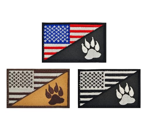 lkLiovaha 3 Packungen USA-Flagge mit Hundepfote, Hunde-Tracker, Militär-K9-Hundedienst, Hundepflaster mit Klettverschluss für mittelgroße und große Hundewesten, Geschirre, Halsbänder von lkLiovaha