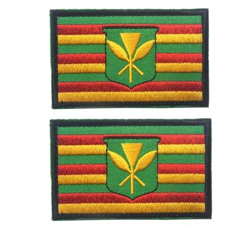 lkLiovaha Bunte Hawaii-Flagge, bestickt, Militär-Aufnäher mit Klettverschluss auf der Rückseite für Hüte, Kleidung, Rucksack, 2 Stück von lkLiovaha