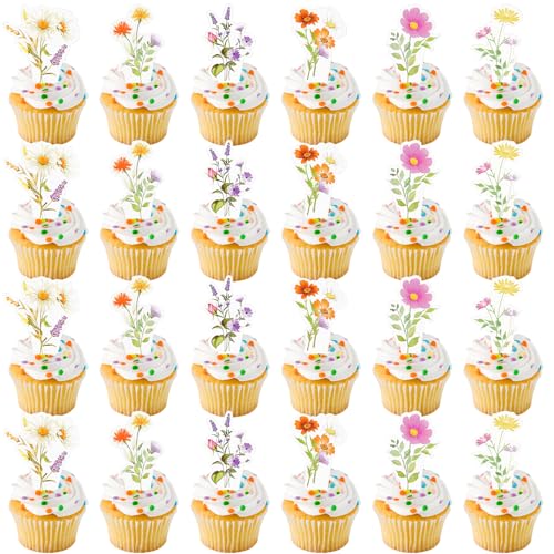 Loghohu 48 Stück Wildblumen-Geburtstagsparty-Dekorationen, Cupcake-Topper, Blumenmuster, Baby in Blüte, Kuchendekoration für Abschlussfeier, Hochzeit, Babyparty, Party-Dekoration Loghohu 48 Stück Wildblumen-Geburtstagsparty-Dekorationen, Cupcake-Topper, Blumenmuster, Baby in Blüte, Kuchendekoration für Abschlussfeier, Hochzeit, Babyparty, Party-Dekoration von loghohu