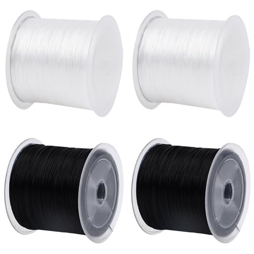 Lohill 4 Rollen Nylonschnur für Armbänder, 1mm x 200 m, Elastische Schmuckfaden, Perlen Faden, Perlenschnur, Elastische Faden für DIY Schmuckherstellung Bastelarbeiten, 2 Rollen Weiß 2 Rollen Schwarz von lohill