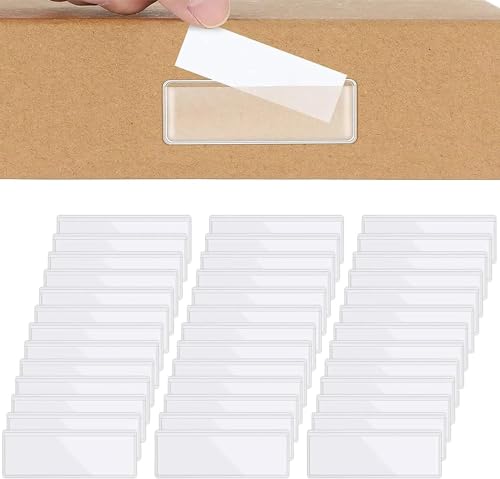 Lohill 50 Stück Etikettenhalter Selbstklebend, Regaletiketten, Removable Adhesive Pockets Etikettenhalter für Einstecketiketten, Transparente Etikettenträger für Regal, Ordner, Schubladen (11 * 3cm) von lohill