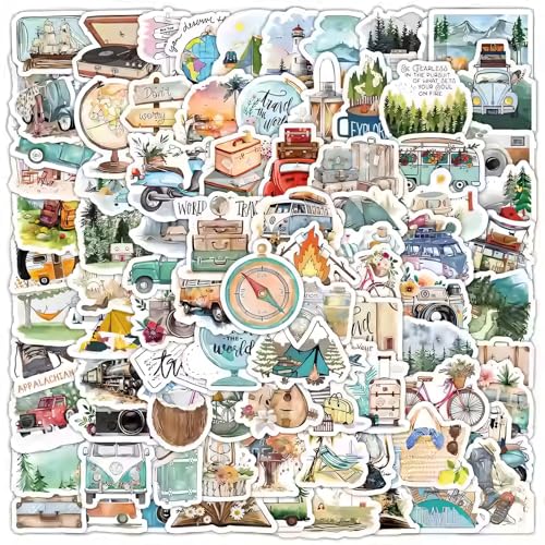 100 Stück Reisen im Freien Sticker Set Wasserfeste Aufkleber Sticker,Retro Reise Etiketten Reise Camping Scrapbook Stickers Vinyl Graffiti Sticker für Laptop Koffer Motorrad Skateboard Fahrrad von lokxmve