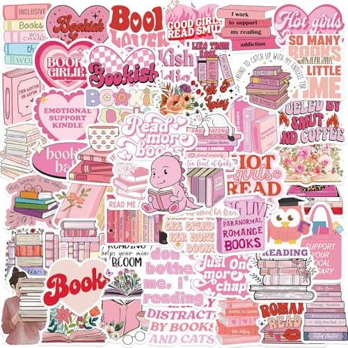 50 Stück Bookish Sticker Rosa Buch Aufkleber Set Süße Book Lovers Sticker Aesthetic Wasserfeste Vinyl Lesen Zubehör Stickers für Skateboard Wasserflasche Laptop Scrapbook Tagebuch von lokxmve