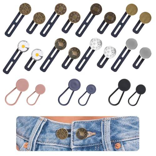 lomdung 22 Stück Hosenbunderweiterung Knopf, Hosen Expander Button, Verstellbarer Hosenknopf Metall Verlängerung Jeans, Schwangerschaft Hosenbunderweiterung, für Damen Herren Jeans von lomdung