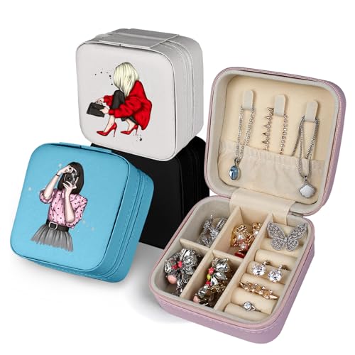 loongway Kleine Schmuckschatulle Mädchen Reise Schmuckkästchen Personalisierte Schmuckorganizer für Ringe Ohrringe Halskette Geschenk für Frauen und Mädchen von loongway