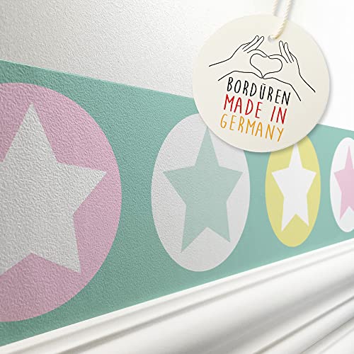 lovely label Bordüre selbstklebend Sterne BUNT - Wandbordüre Kinderzimmer Babyzimmer mit Sternen - Wandtattoo Schlafzimmer Mädchen & Junge – Wanddeko Baby Kinder von lovely label