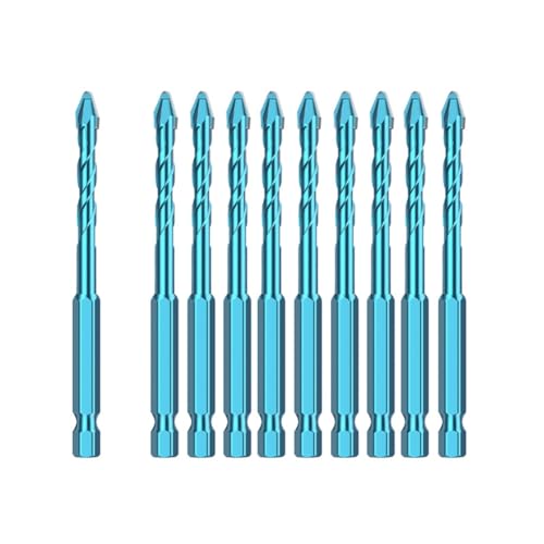 loweo 10-Teiliges Fliesenbohrer-Set, Blau, Spatenbohrer-Set, Hohe Härte, Exzenterbohrer, Bohrmaschine, Zubehör für Elektrowerkzeuge, 6 mm von loweo